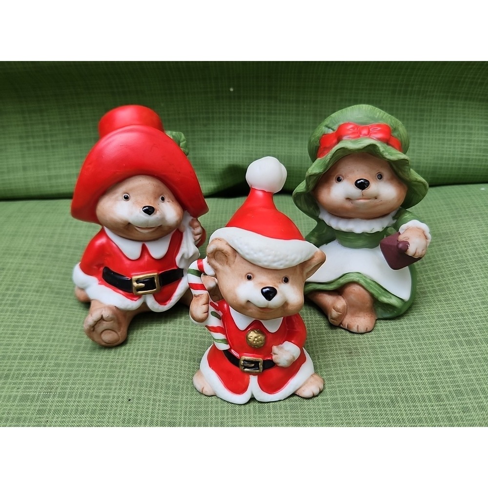 Vintage Homco Christmas Family Bear Set Figurines Holiday Decor Lot Excellent